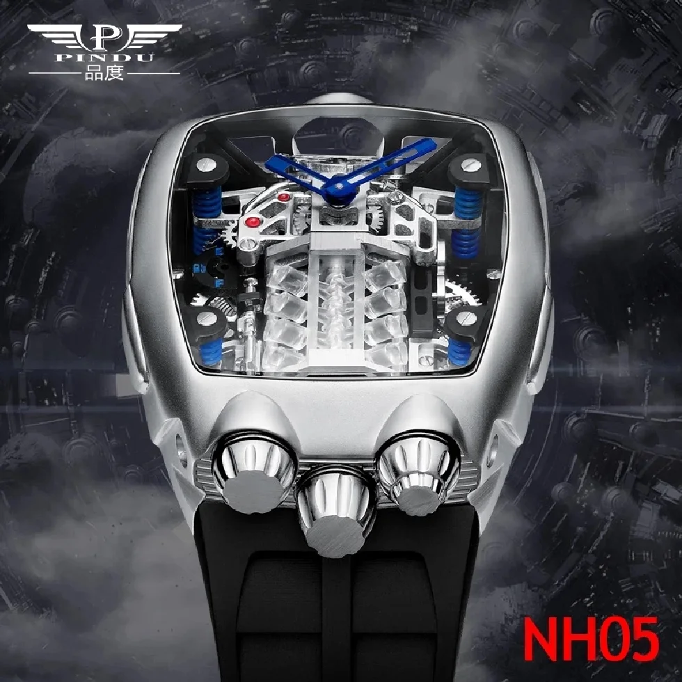 

PINDU DESIGN Mens Watches Top Brand Luxury Automatic Watch Engine 16 Cylinder Skeleton Men Mechanical Watch Japan NH05A Watch
