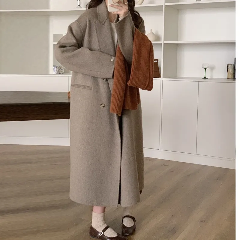 Внесезонная распродажа новое двустороннее кашемировое пальто женское длинное