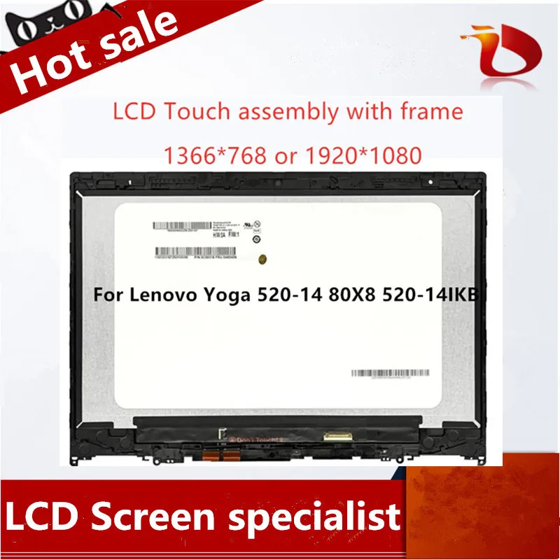 

ЖК-дисплей с сенсорным экраном и дигитайзером в сборе Pantalla Lenovo Yoga 520-14IKB Flex 5 1470 5D10N45602 5D10N45603