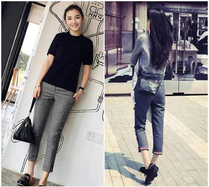 TB suit pants women's spring college style pencil pants show thin nine-point pants student Harlan casual pants