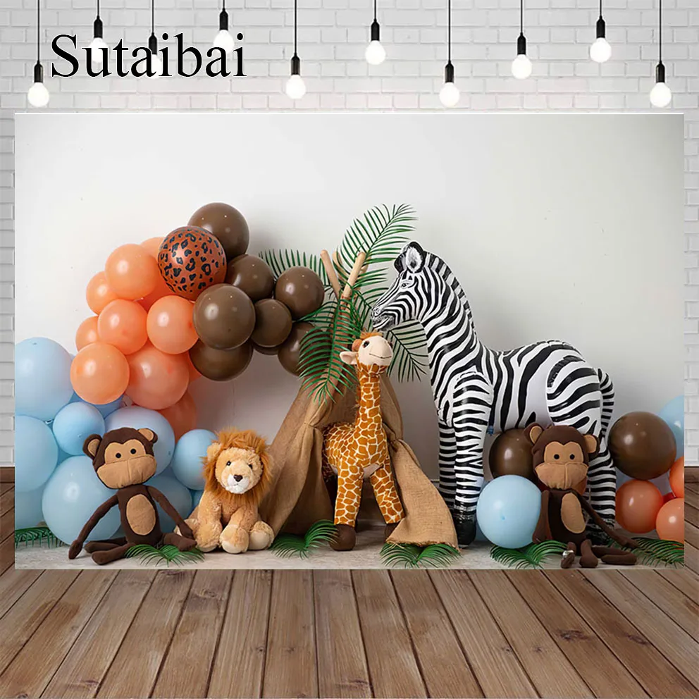 

Photography Background Safari Jungle Animals Wild One Boy 1st Birthday Cake Smash Decoration Photo Backdrop Studio Prop