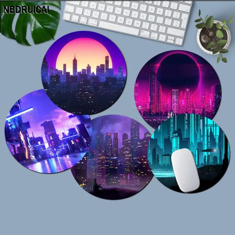 

Colorful Neon City INS Tide Round Office Student Gaming Thickened Writing Pad Non-slip Cushion Mouse Pad Deskpad Home Decor