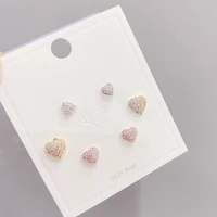 wholesale korean earrings womens s925 silvers needle with zirconias round studs three pairs set of ornaments gift