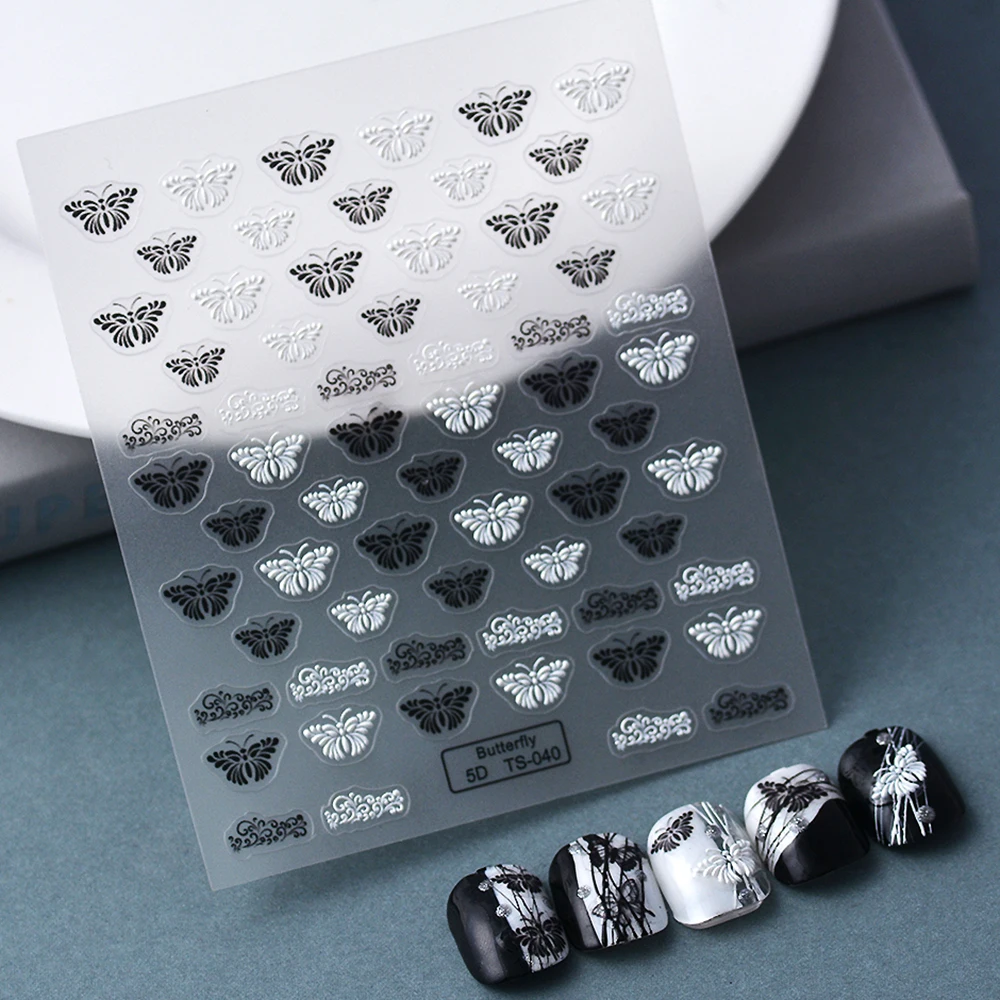 

Black and White Butterfly Cool Woman 5D Nail Stickers Tattoo Nail Art Slider TS-040