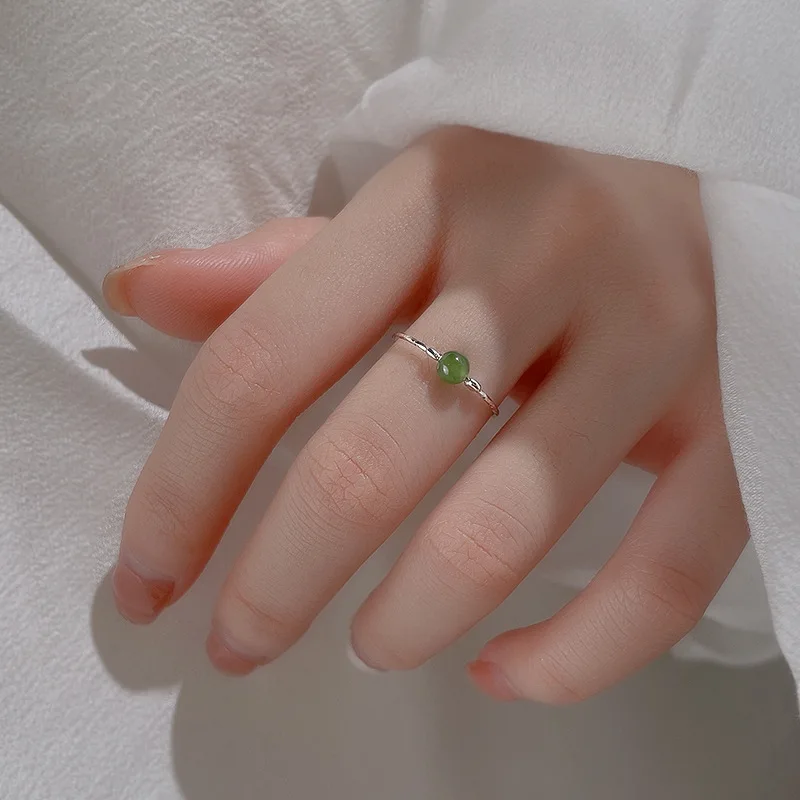 

Classic Antique Jade Bead Rings for Women Chinese Retro Chaem Elegance Emerald Hotan Jade Adjustable Opening Ring Jewelry