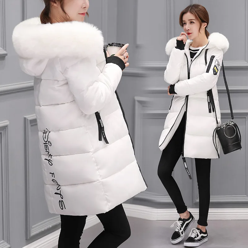 2022 Korean Winter Down Cotton Jackets Women's Long Parkas Slim Hooded Warm Winter Coats Female Plus Size Black Overcoats