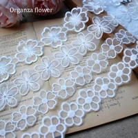hot organza embroidered white flower lace fabric dubai sewing diy trim applique ribbon collar wedding dress guipure cloth decor