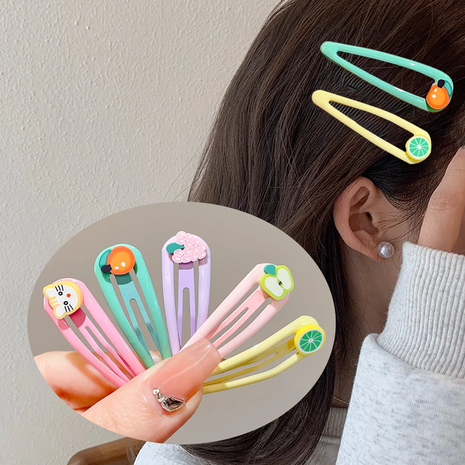 

5PCS Colorful Fruit Animal BB Hairclips Woman Snap Hairpins Side Hair Barrettes Cool Girls Clip Boutique Kids Hair Accessories