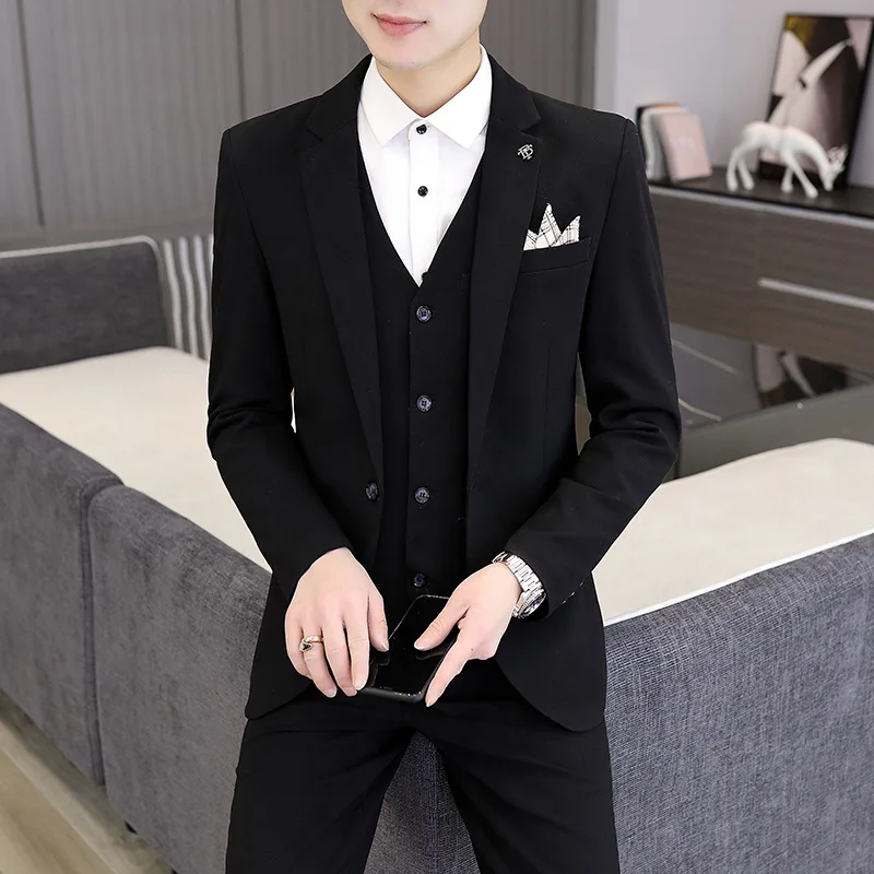 

2022 New Hot Sale Suit Male Groom Wedding Dress Men'S Three-Piece Self-Cultivation British Style Small Suit Ropa Hombre