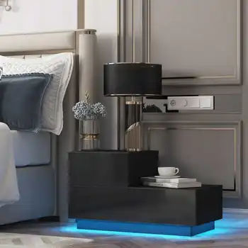 Luxury LED Nightstand Bedside Cabinet with 2 Drawers