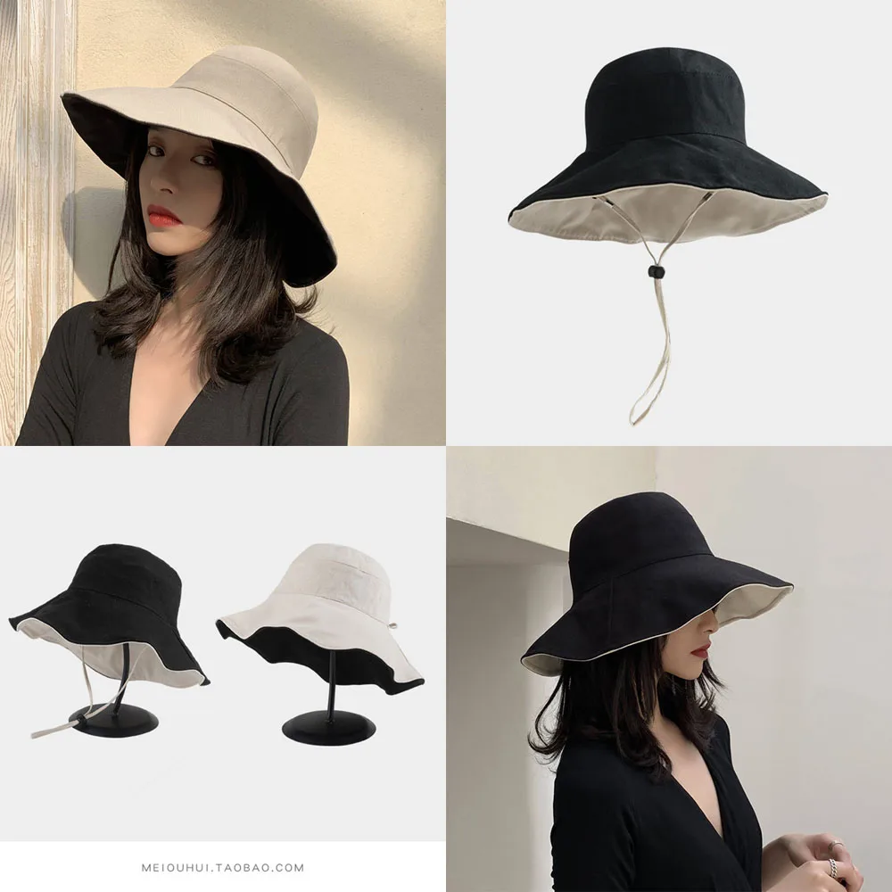 

New Double-sided Foldable Bucket Hat Summer Sun Hat for Women Girls Visor Fisherman Cap Anti-UV Wide Brim Sunscreen Hats Caps