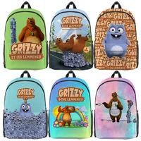 students grizzy and the lemmings 3d print backpacks kids cartoon bookbags anime school bags boys girls teens travel bagpacks