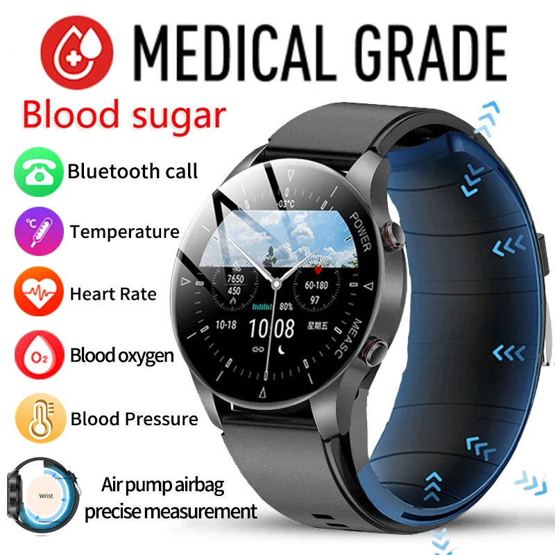 

2023 Non-invasive Blood Glucose Men Watches Air Pump Airbag Precision Blood Pressure Bluetooth call Smartwatch For Huawei Xiaomi