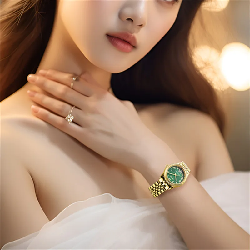 Часы женские кварцевые с календарем и браслетом зеленые