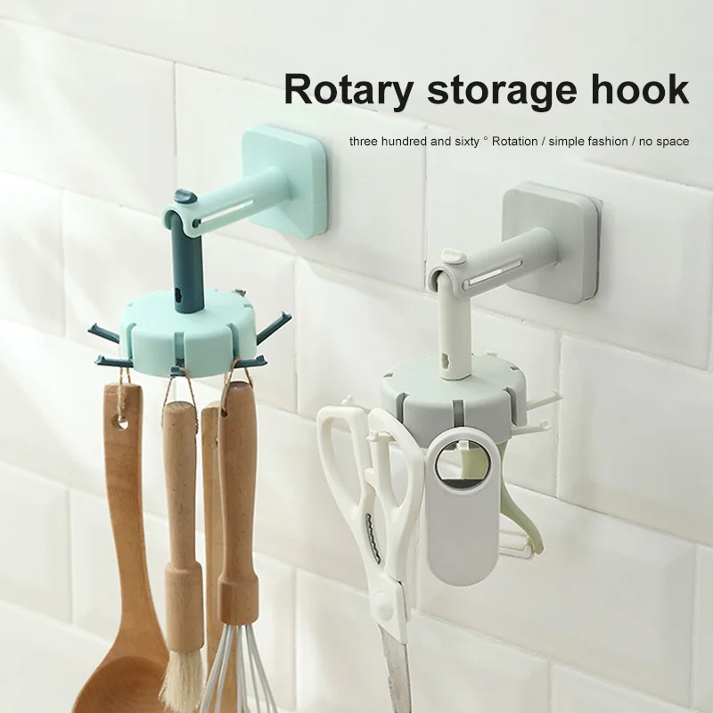 

360 Degrees Rotating Hook Kitchen Accesorios Storage Bathroom Organizar Storage Rack Rotated Holder Wall Mounted Hanging Hooks