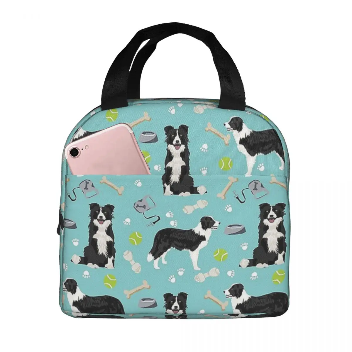 Border Collie Tennis Lunch Bags Portable Insulated Oxford Cooler Bags Dog Thermal Food Picnic Lunch Box for Women Children