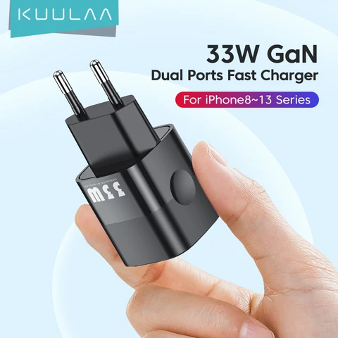 KUULAA Зарядное устройство USB C 33 Вт GaN Type C PD Быстрая зарядка для iPhone 14 13 12 11 Max Pro XS 8 7 Plus Для iPad Air 4 iPad 2021 Mini