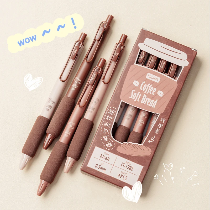 

4PCS/Set Coffee Series Gel Pen Soft Touch Writing Pen 0.5mm Black Refill Ink Pen for Students School Office Stationery Supplies