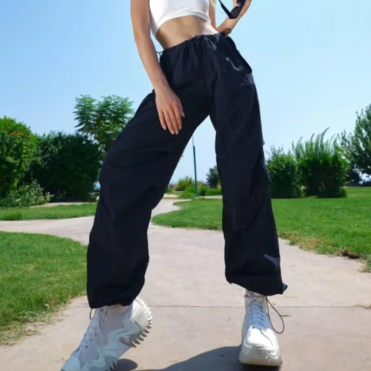 

Брюки женские повседневные с карманами, джоггеры с завязками, винтажная одежда, свободные брюки-карго, уличная одежда, мешковатые штаны