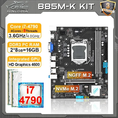 Материнская плата JINGSHA B85, ПК в сборе, полный комплект с процессором i7 4790 и памятью 16 ГБ, комплект материнской платы LGA 1150 DDR3 LGA1150