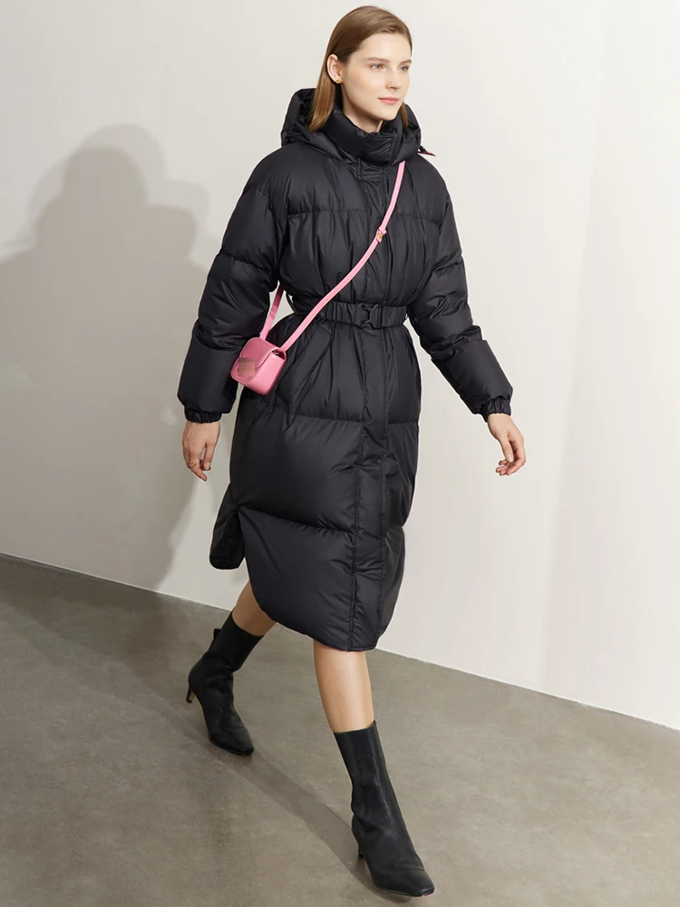 AMII Minimalism Down Jackets Women 2022 Winter Warm Thicken Fashion Loose Hooded Solid Commuter Belt Design Coat Tops 12241162