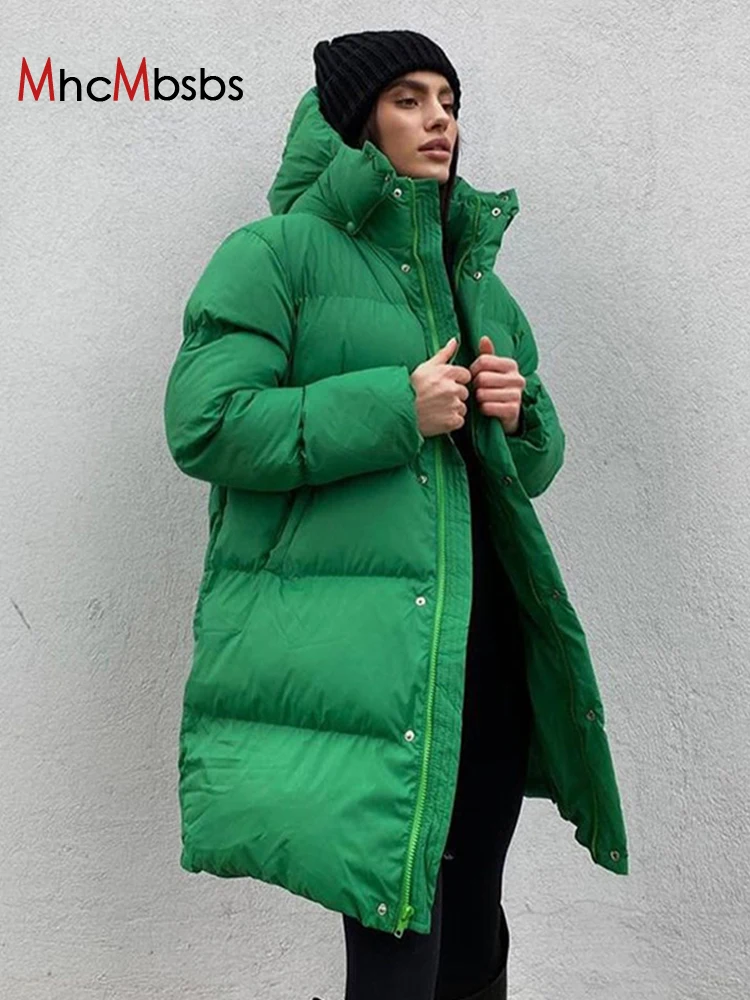 

Women Hooded Down Cotton Padded Coat Winter Warm Quilted Loose Jacket Parkas 2022 Female Fashion Casual Long Overcoat Norway