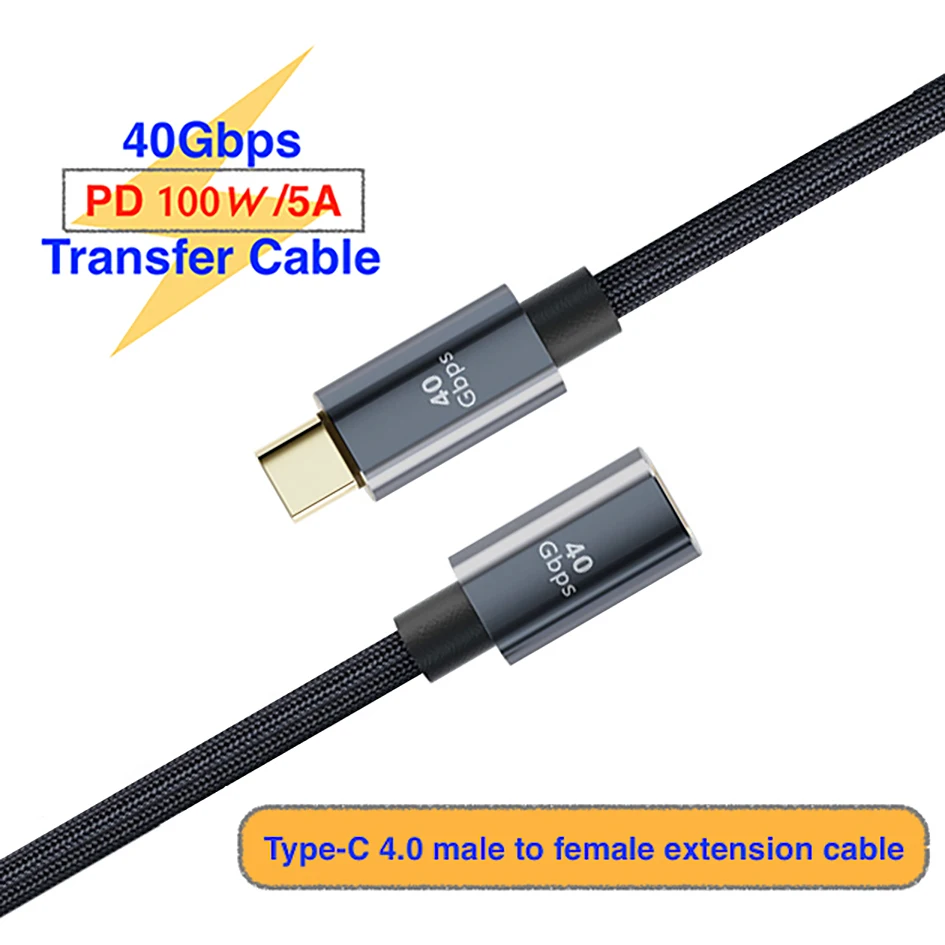

Удлинительный кабель usb c на Type C Thunderbolt 3, 0,5 м, 1 м, кабель передачи данных 8K @ 60 Гц PD 100 Вт, 5 А, кабель для быстрой зарядки для Macbook Pro