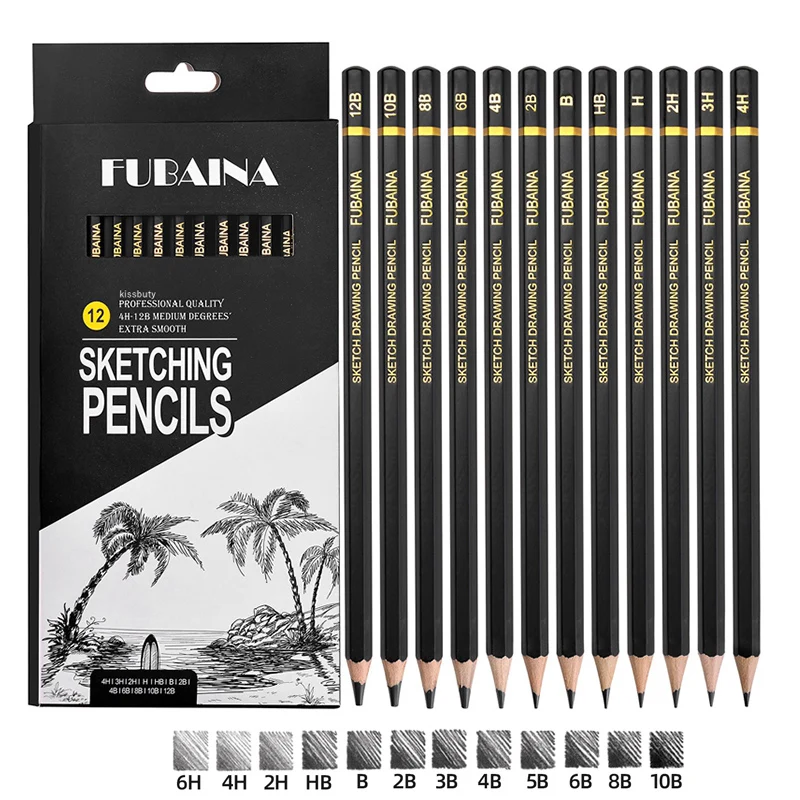 12Pcs Professional Drawing Sketching Pencil SetArt Pencils Graphite Shading Pencils for Beginners Pro Artists 4H-12B