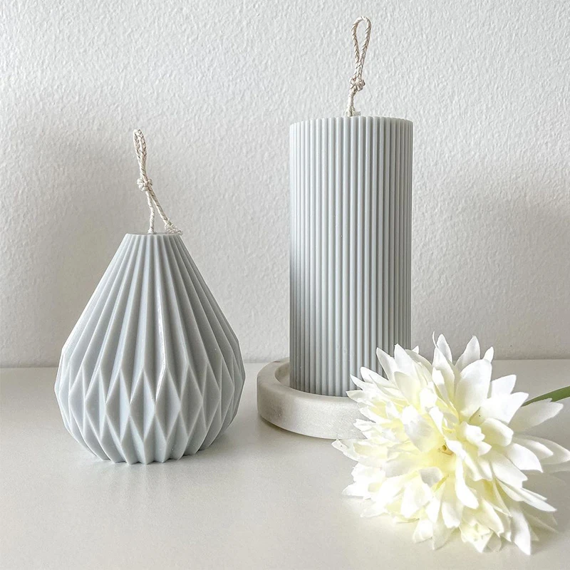 

Geometric Lines Pear Form Candle Silicone Mold Conical Handmade DIY Making Simple Aromatherapy Plaster Ornaments Home Decoration