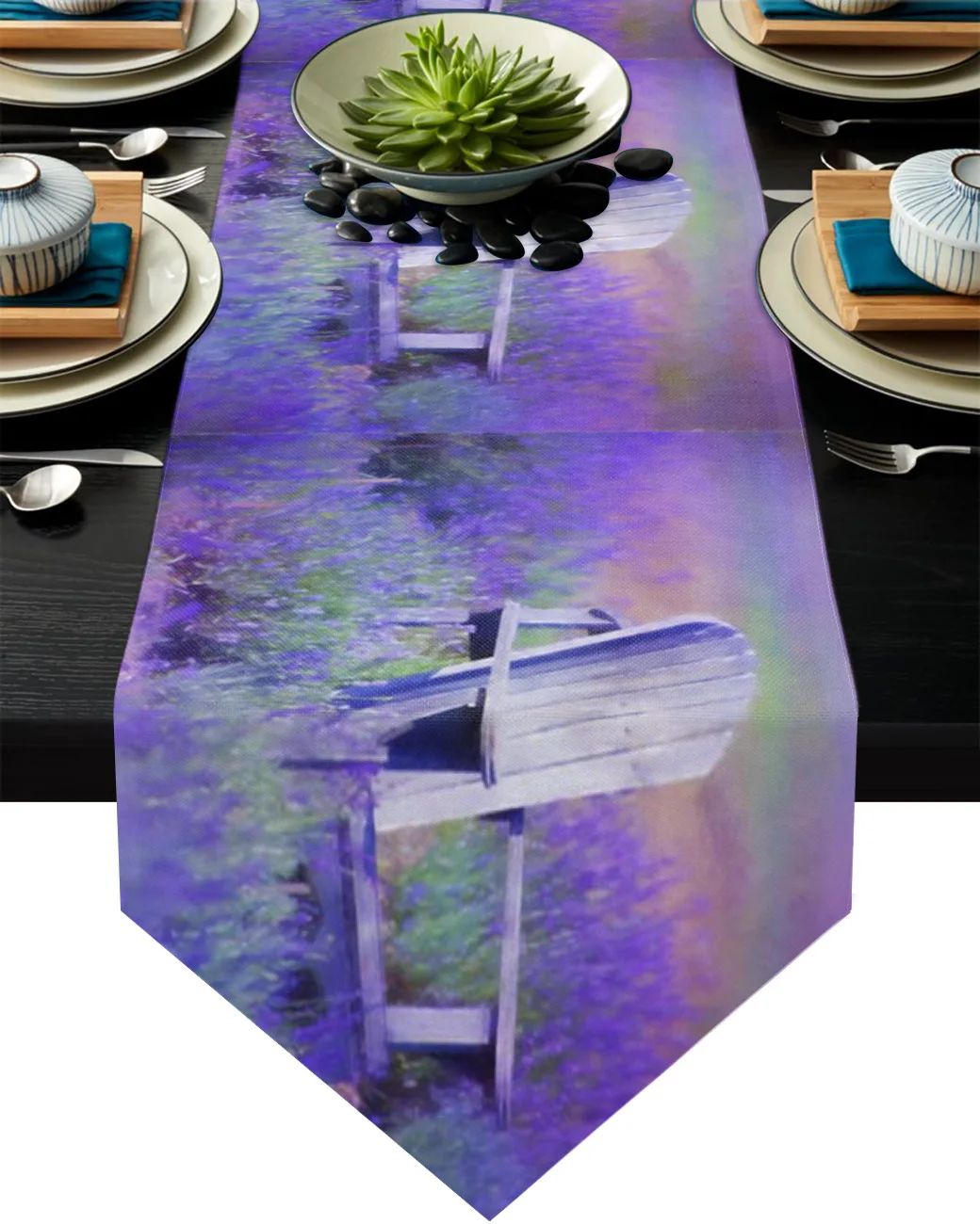 

Purple Lavender Flower Field Chair Table Runner Home Decor Tablecloth Wedding Party Dining Table Cover Kitchen Placemat