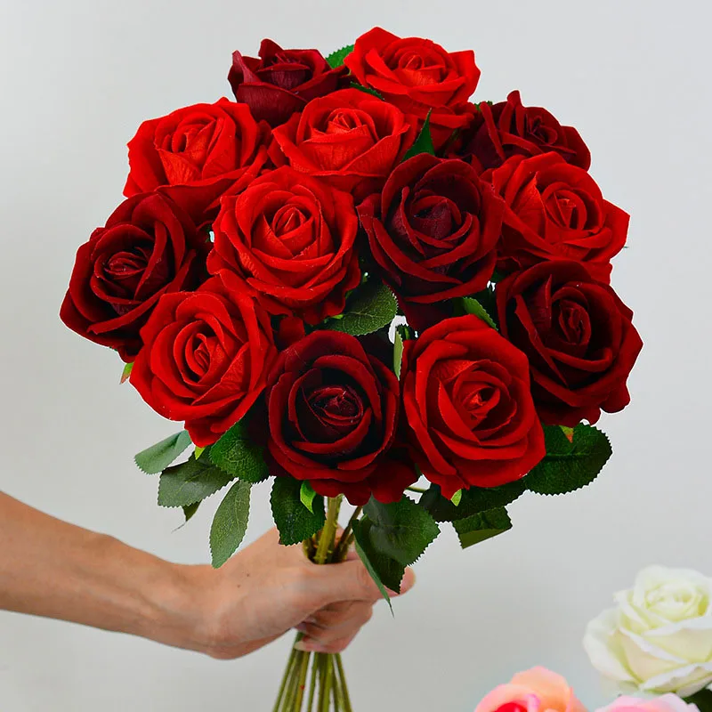 Букет искусственных цветов 50 см красное бархатное украшение для свадебного