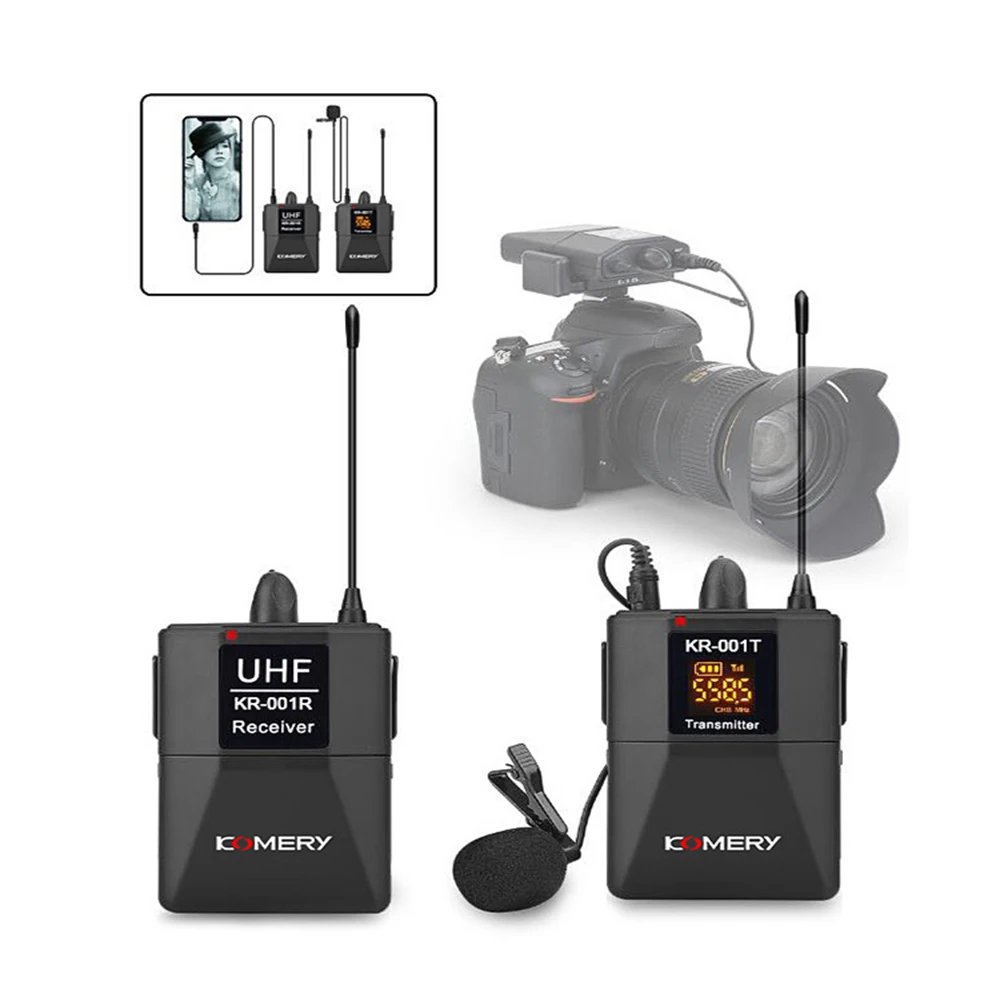

UHF Dual Channel Wireless Lavalier Microphone System Interview Lapel MIC For Phone PC DSLR Camera Youtube Streaming Vlog Record