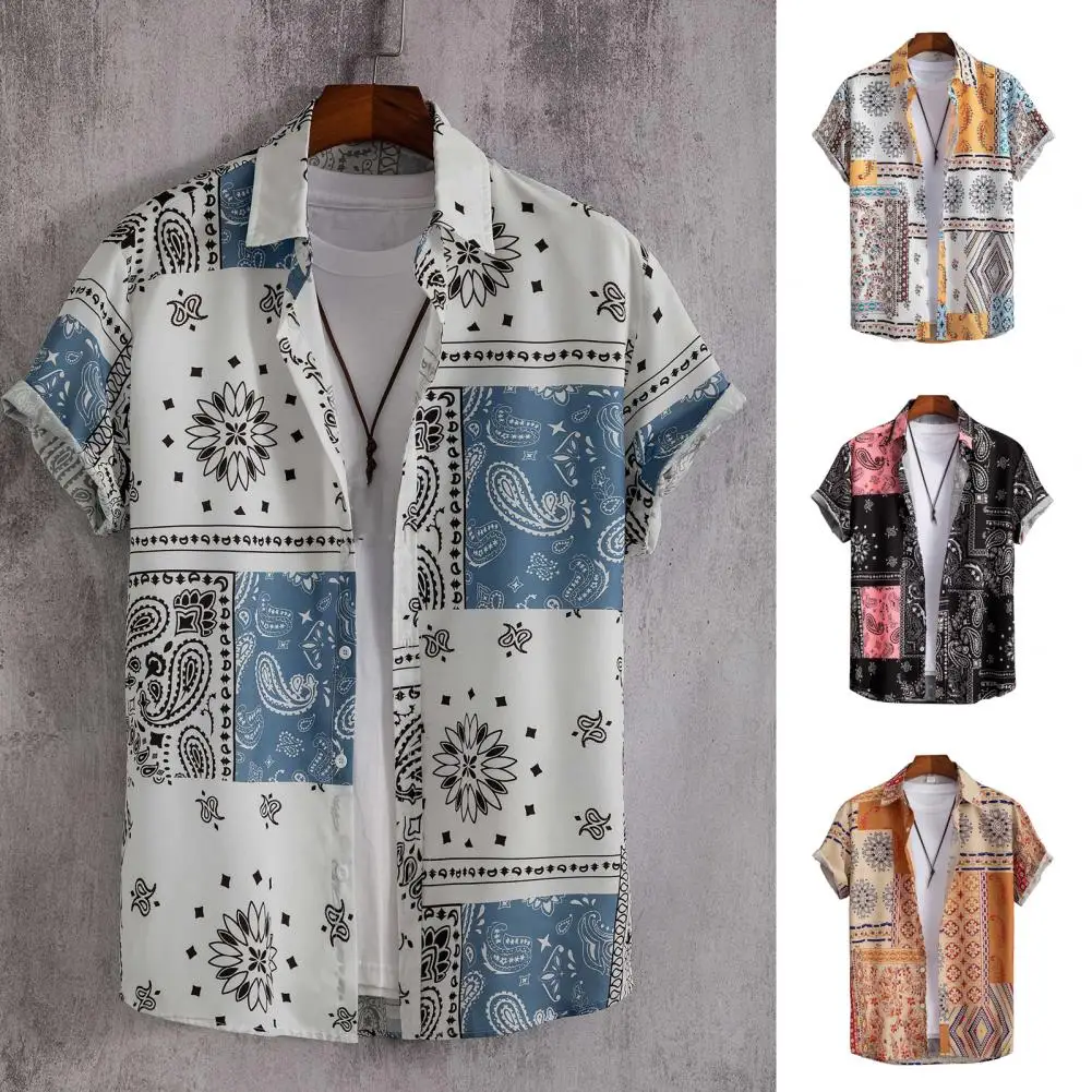 

2023 Men'S Shirts Casual Striped Hawaiian Print Short Sleeve Tops Lapel Shirt Harajuku Summer Men'S Shirts 2xl Sport Streetwear