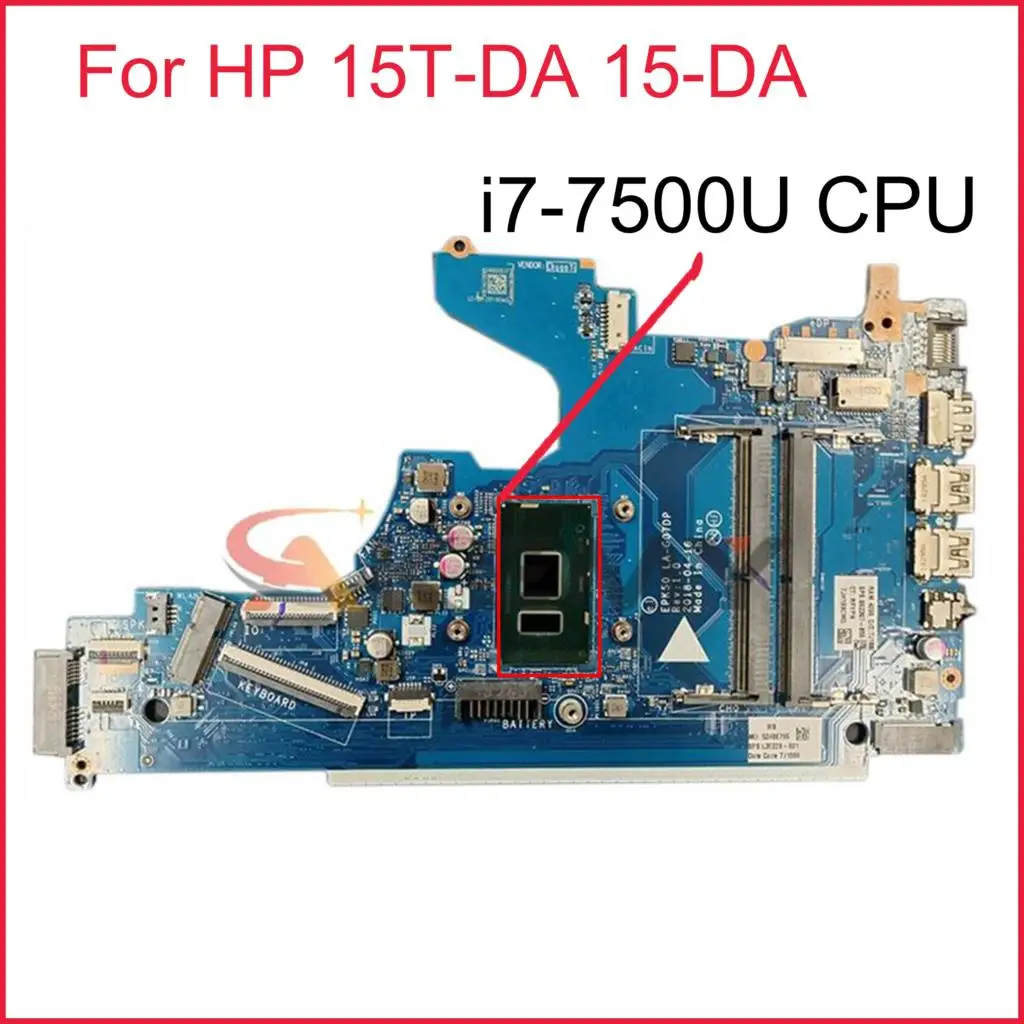 

Для ноутбука HP 15T-DA 15-DA, материнская плата, L20370-001 EPK50, системная плата с процессором i7-7500U, полностью протестирована на 100%