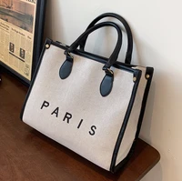 women paris letters print canvas tote bag female fashion large capacity crossbody bag korean commute shopper bag ladies handbag