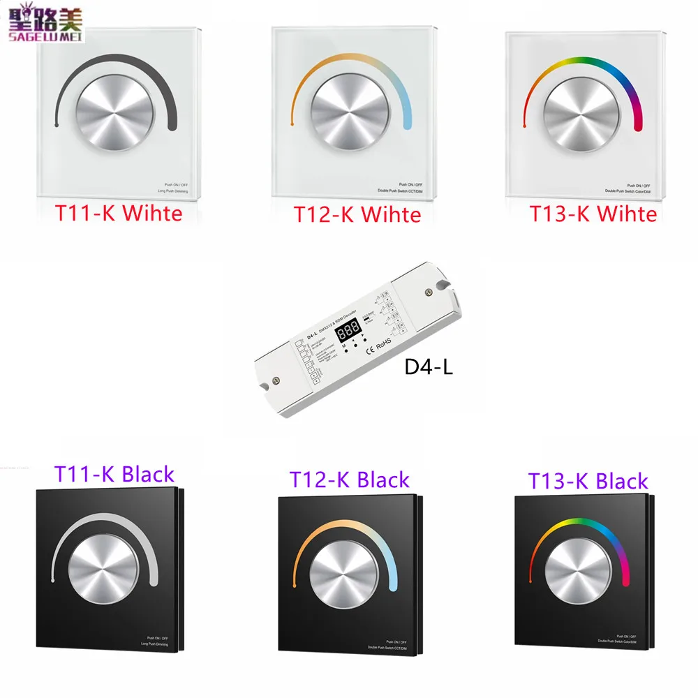 

T11-K T12-K T13-K Single color /CCT/ RGB Glass Wall Mounted Rotary DMX512 Panel Controller AC110V-220V D4-L DMX512 RDM Decoder