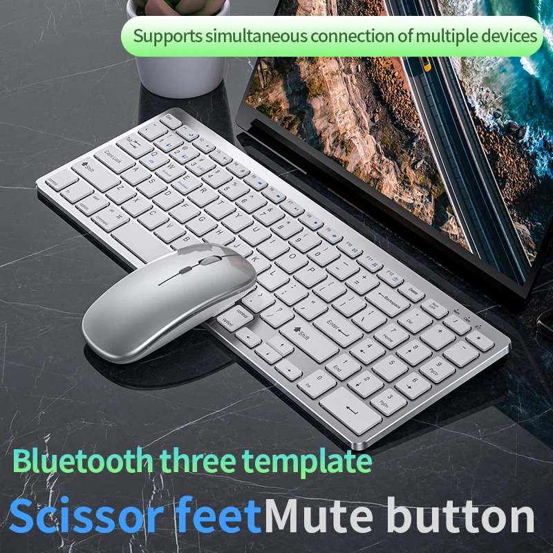 

Набор для клавиатуры и мыши, Bluetooth-совместимая тонкая перезаряжаемая USB клавиатура и мышь, комплект для IPad, Mac, Android, ПК, ноутбука «Все в одном»