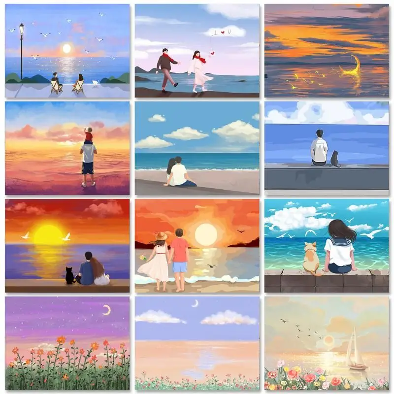 

RUOPOTY 40x50cm Diy Painting By Numbers Frame Sunset Romantic Seascape Drawing Coloring By Numbers For Adults Diy Gift Artwork