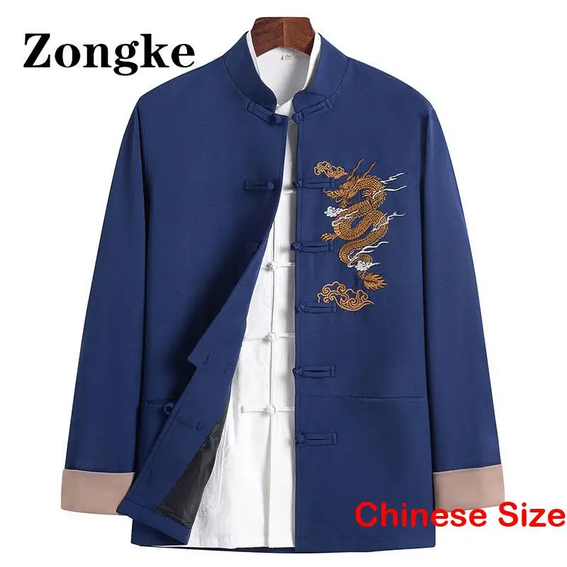 

Винтажная куртка Zongke с вышивкой дракона, Мужская одежда, зимнее пальто для мужчин, куртки, уличная одежда, китайский Размер 4XL, весна 2023