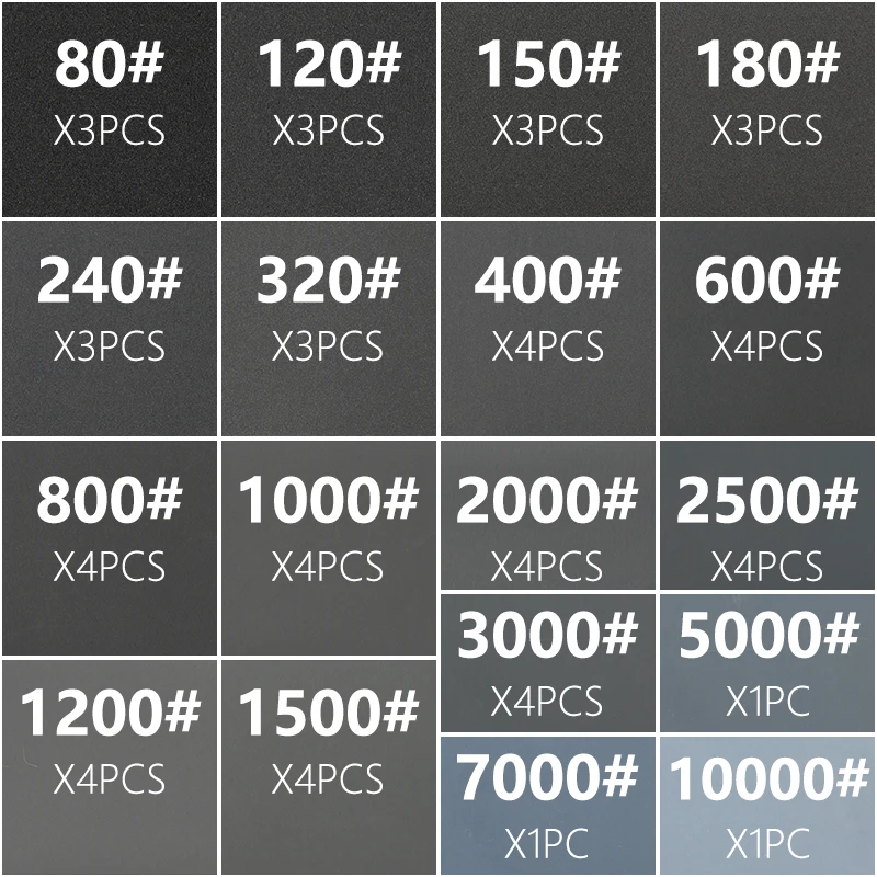 

Шлифовальные листы XCAN, 57 шт., 80-10000 зернистости