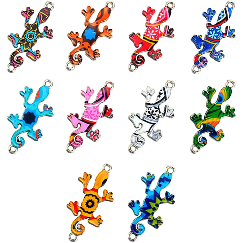 10 Pcs Charm Gecko Jewelry Making Charms Bracelets Necklace Earring Crafts Pendant Alloy Animal Printing Supplies DIY