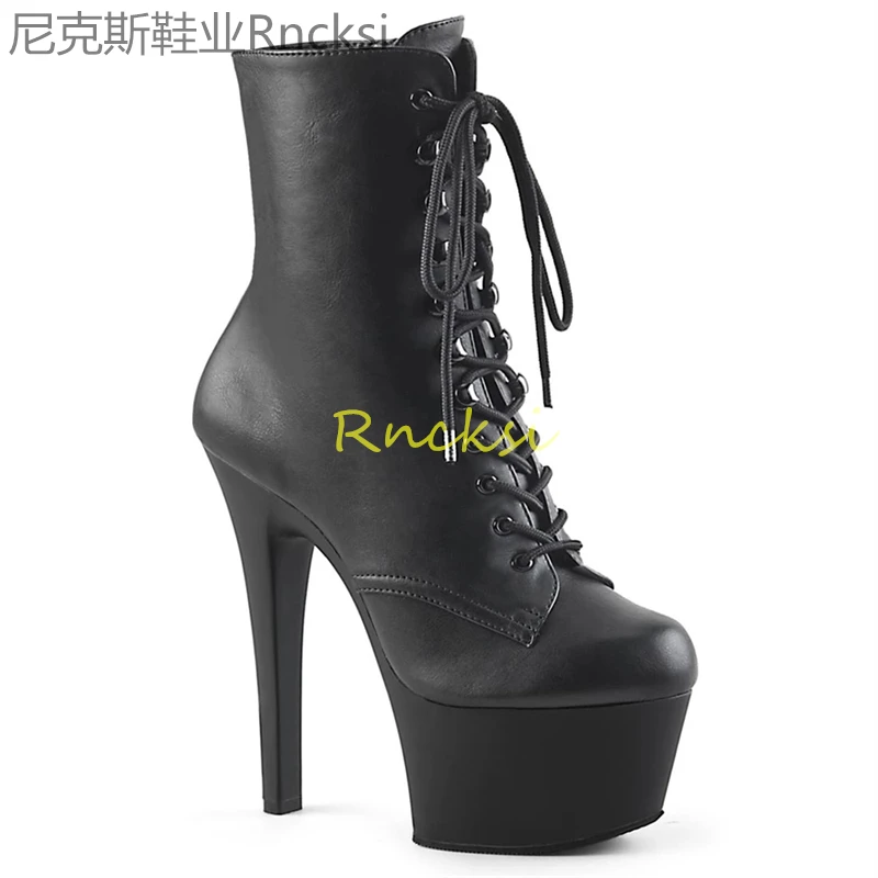 

17cm Super high heels women's boots Europe and America sexy nightclub pole dancing shoes black stiletto fashion crystal shoes