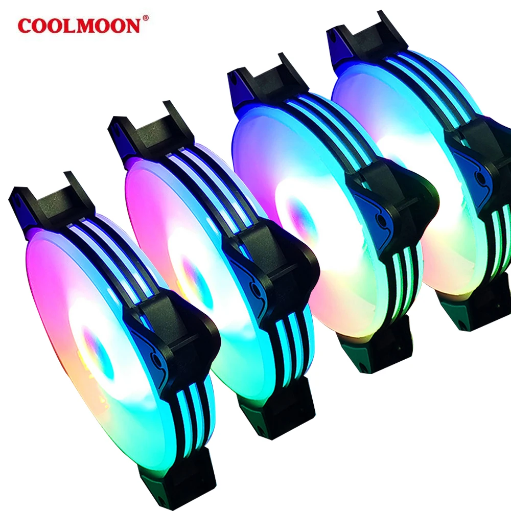 COOLMOON Магический вентилятор корпуса Magic Moon 12 см тихий многоуровневый цветной свет светодиодного охлаждения настольного компьютера