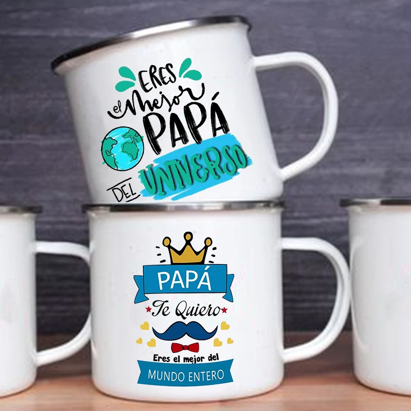 

Кружка с принтом "лучший папа в слове", креативные кофейные чашки, кружки с ручкой для кемпинга, эмалированная чашка для кемпинга, лучший подарок для папы