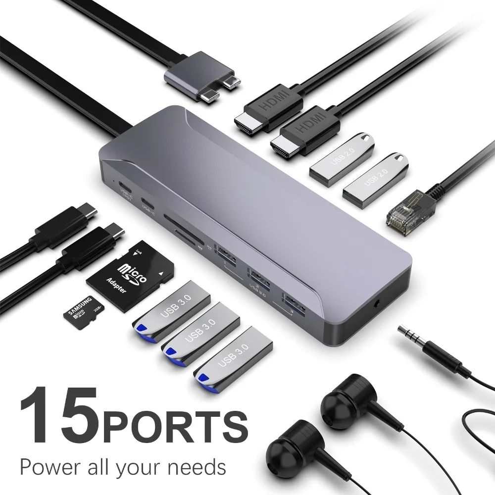 Разветвитель USB Type-C 13 в 2 высокоскоростной RJ45 1000 Мбит/с