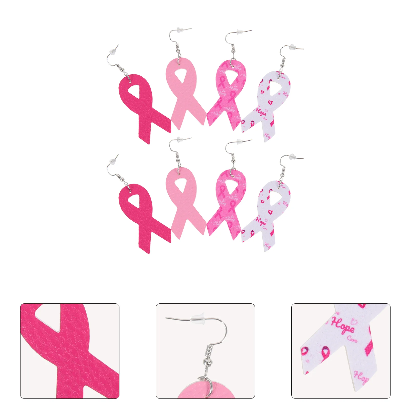 

4 Pairs Ribbon Pu Earrings Breast Decors Pink Women Jewellery Teardrop Aluminum Alloy Bottle Miss Womens