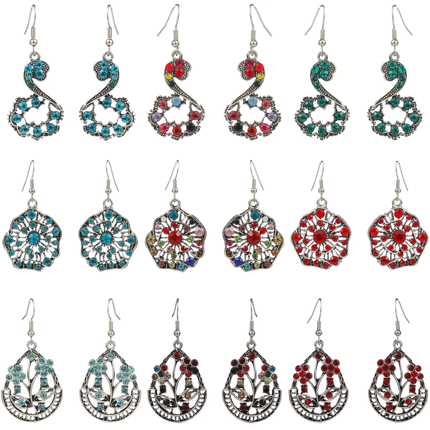 

Ethnic Hollow Rhinestone Clouds Plum Flower Drop Earrings for Women Retro Colorful Geometric Boho Jewelry Female Accessories