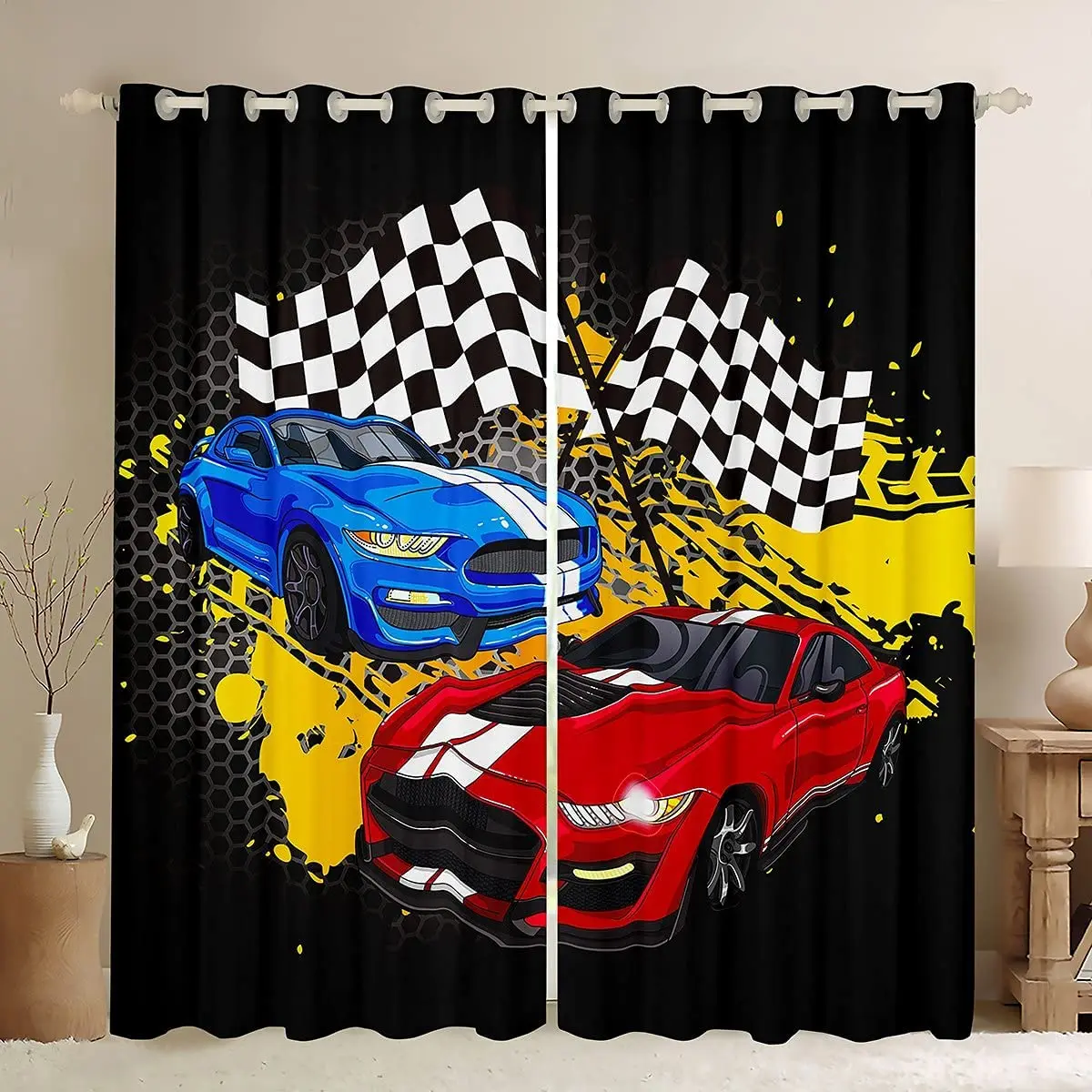 Race Sports Car Curtains for Living Room Boys Bedroom 2 Piece Lounge Curtains Start Your Engines Free Shipping Drapes Cortinas