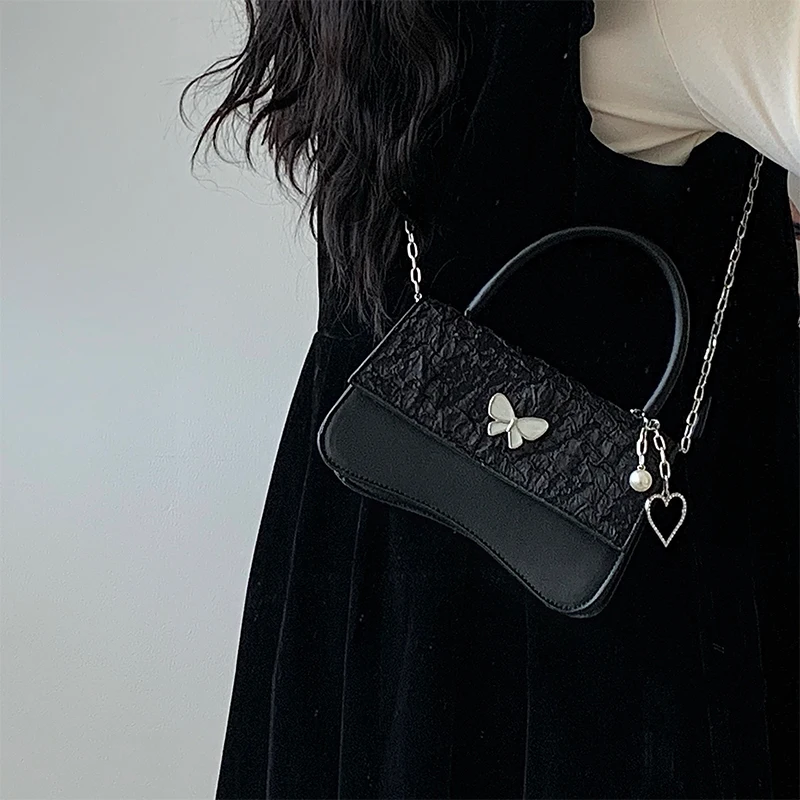 Retro Butterfly Small Square Shoulder Bag for Woman Solid Color Cool Girls Clutch Purse Handbags Female Chain Crossbody Bags