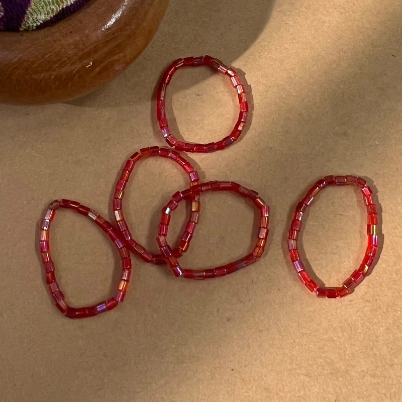 

1PC Small Design Hand-made Thin Red Tail Ring Beaded Rings for Women Jewelry